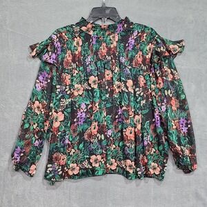 Cato Floral Print Ruffle Mock Neck Long Sleeve Smocked Blouse Plus Size 22/24W